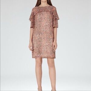 Reiss Roxanne Ruffle Pink Shift Dress Size 4 Cocktail Career Formal Work Office